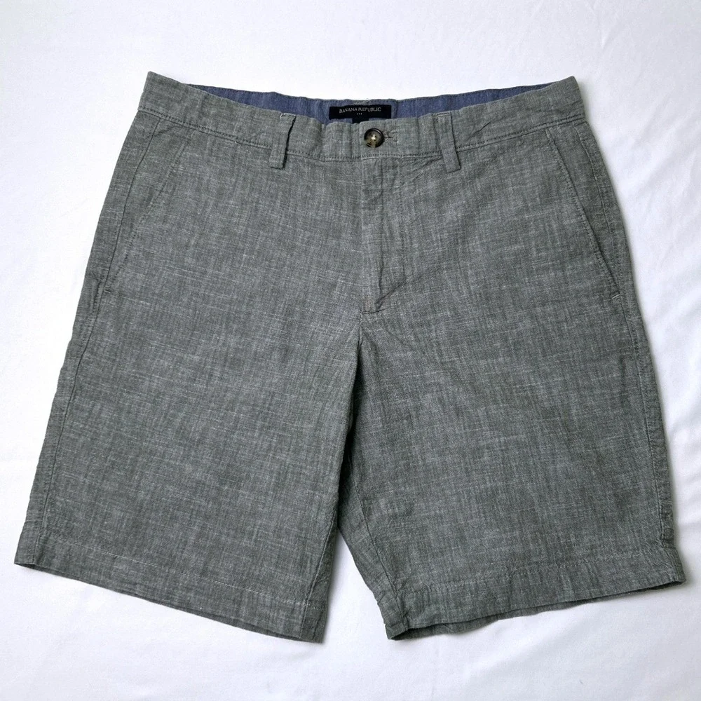 Banana Republic Mens Cotton Linen Look Chino Shorts Size 31 Grey Summer Casual